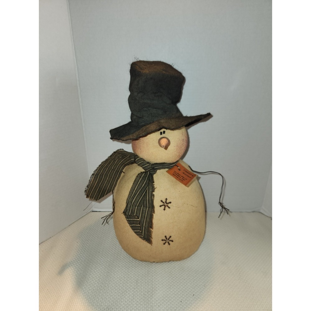 Primitive Large 15" Honey & Me Snowman With Black Top Hat Scarf 2007